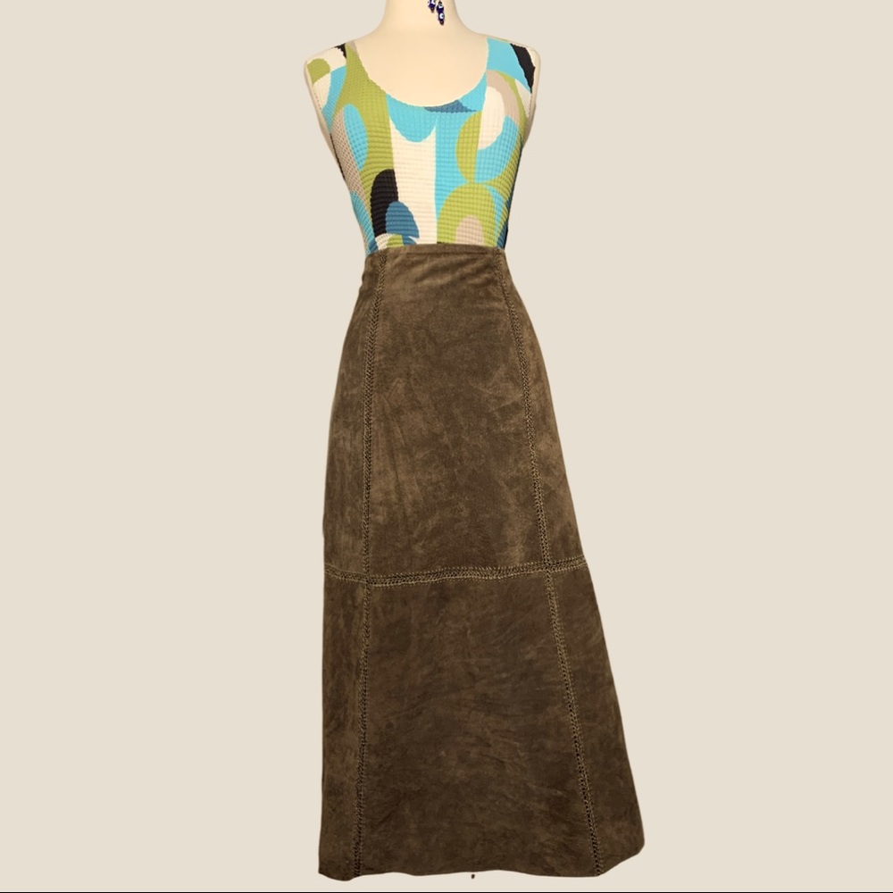 Rich Brown Suede Vintage Patchwork Skirt